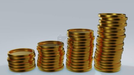Foto de 3D Render of Growing Stack of Golden Coins, Dividendos de crecimiento financiero de éxito empresarial - Imagen libre de derechos