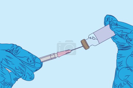 Illustration for Vaccine is being taken out from a vial into an injection syringe - Royalty Free Image