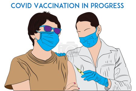 Illustration for Aged lady covid vaccination process - Royalty Free Image