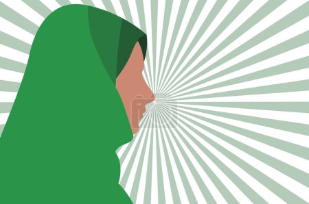 Illustration for Asian, Arabian, Iranian, Islamic Muslim woman wearing hijab keeping silence side face abstract vector cartoon illustration. - Royalty Free Image
