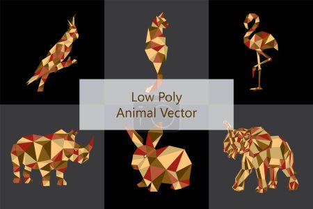 Illustration for Low poly animals with selective limited colour vector art on dark background - Royalty Free Image