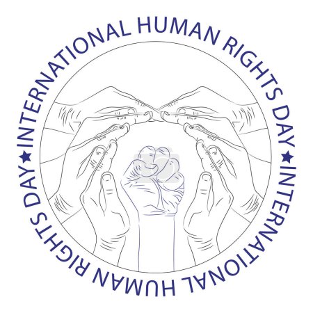Téléchargez les illustrations : Journée internationale des droits de l'homme dessin à la main sur fond blanc et illustration vectorielle de forme circulaire - en licence libre de droit