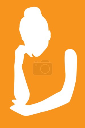 Téléchargez les illustrations : Jeune fille avec la main sur son menton silhouette espace négatif - en licence libre de droit