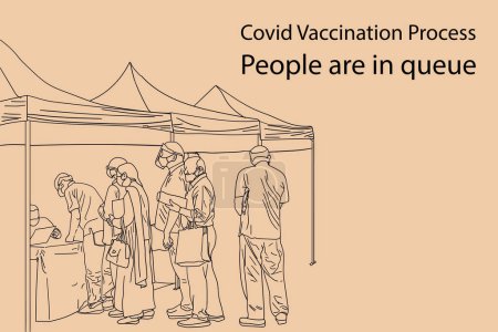 Téléchargez les illustrations : Une longue file d'attente de personnes pendant la COVID-19 Vaccination - en licence libre de droit