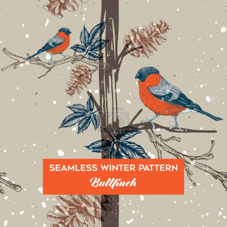 Ilustración de Patrón de invierno sin costuras con ilustración de vectores de pinzón - Imagen libre de derechos