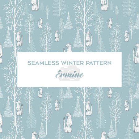 Illustration for Seamless winter pattern with ermine vector illustration - Royalty Free Image