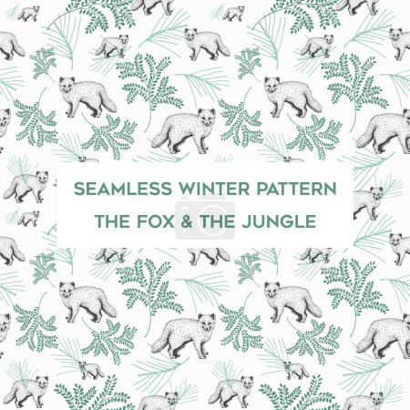 Illustration for Seamless winter pattern with fox and trees vector art - Royalty Free Image