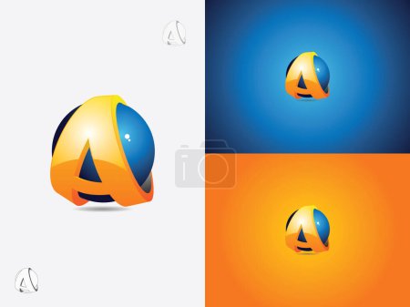 Ilustración de Diseño del logotipo con letra inicial Una envoltura alrededor de una esfera azul, el globo, versión de color verde - Imagen libre de derechos