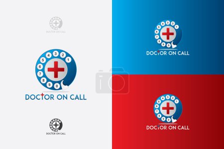 Téléchargez les illustrations : Vecteur de logo de cadran téléphonique vintage abstrait avec signe croisé adapté aux médecins, à la pharmacie, aux services médicaux - en licence libre de droit
