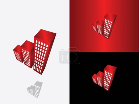 Illustration for Three buildings directed up. Abstract logo template construction company. - Royalty Free Image