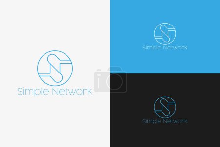 Illustration for Simple flat line art logo design with letter S and N for simple network digital industry - Royalty Free Image
