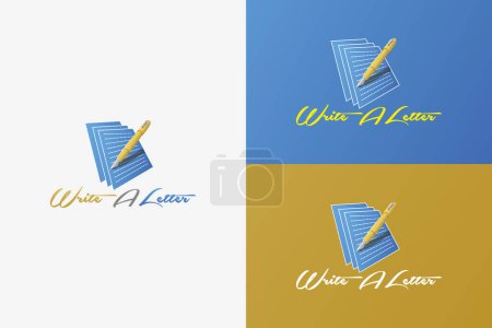 Ilustración de Diseño de logotipos con papeles y bolígrafos adecuados para empresas de software de trabajo educativo y de oficina - Imagen libre de derechos