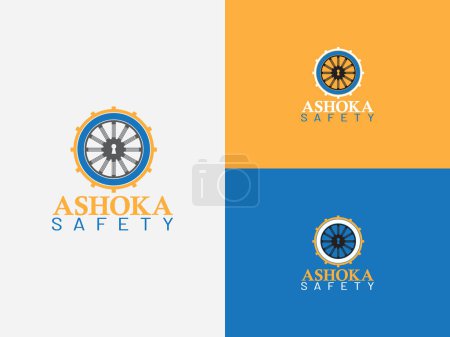 Téléchargez les illustrations : Conception simple logo plat avec chakra ashoka la roue de chariot - en licence libre de droit