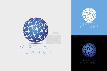 Téléchargez les illustrations : Logo 3D moderne de science-fiction avec globe comme sphère pour l'entreprise numérique mondiale ou l'industrie du jeu - en licence libre de droit