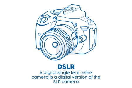 Illustration for DSLR camera hand drawn line art vector illustration - Royalty Free Image