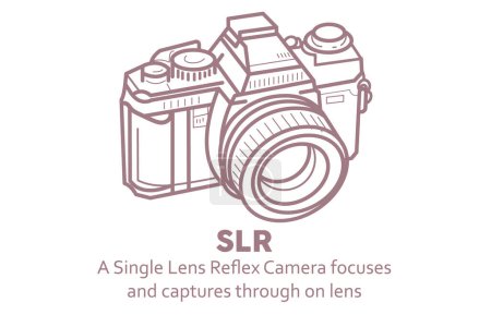 Ilustración de SLR cámara dibujado a mano línea arte vector ilustración - Imagen libre de derechos