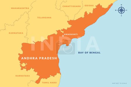 Illustration for State of Andhra Pradesh India with capital city Amaravati hand drawn vector map - Royalty Free Image