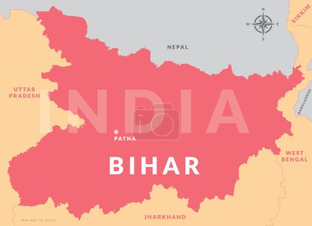 Ilustración de Estado de Bihar India con capital Patna mapa vectorial dibujado a mano - Imagen libre de derechos
