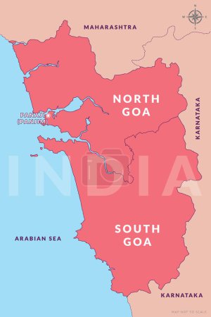 Illustration for State of Goa India with capital city Panaji aka Punjim hand drawn vector map - Royalty Free Image