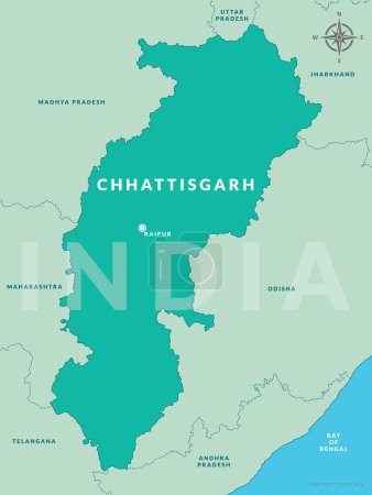 Illustration for State of Chhattisgarh India with capital city Raipur hand drawn vector map - Royalty Free Image