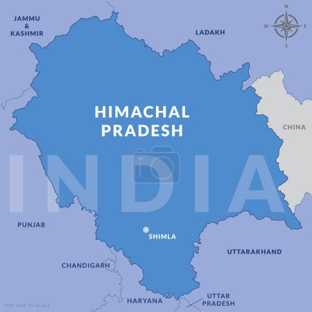 Téléchargez les illustrations : État de Himachal Pradesh Inde avec la capitale Shimla carte vectorielle dessinée à la main - en licence libre de droit