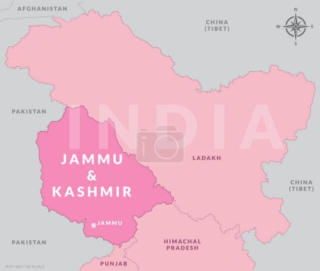 Illustration for State of Jammu and Kashmir India with capital city Jammu hand drawn vector map - Royalty Free Image