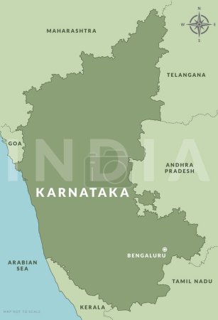 Téléchargez les illustrations : État de Karnataka Inde avec la capitale Bengaluru carte vectorielle dessinée à la main - en licence libre de droit
