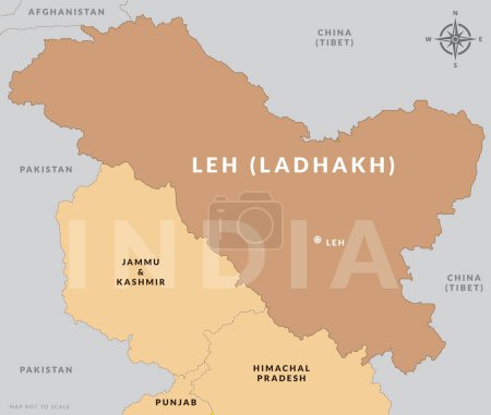 Téléchargez les illustrations : Territoire de l'Union du Ladakh Inde avec la capitale Leh carte vectorielle dessinée à la main - en licence libre de droit