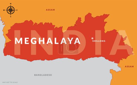 Ilustración de Estado de Meghalaya India con capital Shillong mapa vectorial dibujado a mano - Imagen libre de derechos