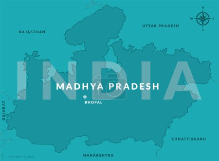 Illustration for State of Madhya Pradesh India with capital city Bhopal hand drawn vector map - Royalty Free Image