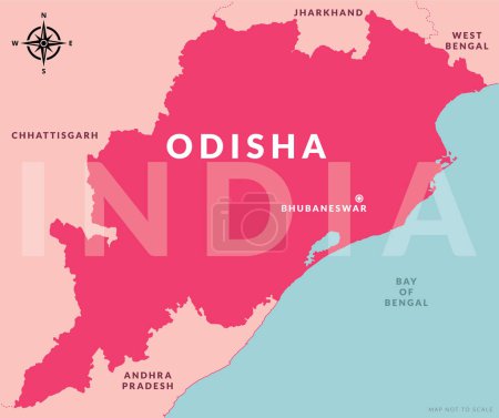 Ilustración de Estado de Odisha India con capital Bhubaneswar mapa vectorial dibujado a mano - Imagen libre de derechos