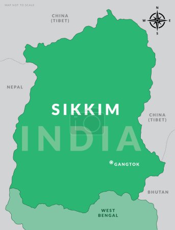 Illustration for State of Sikkim India with capital city Gangtok hand drawn vector map - Royalty Free Image