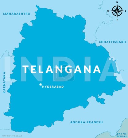 Téléchargez les illustrations : État de Telangana Inde avec la capitale Hyderabad carte vectorielle dessinée à la main - en licence libre de droit