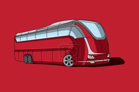 Téléchargez les illustrations : Art vectoriel d'inspiration vintage dessiné à la main d'un bus rouge de luxe - idéal pour la publicité et l'image de marque - en licence libre de droit
