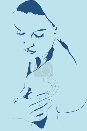Téléchargez les illustrations : Illustration spatiale négative de la femme portant un peignoir appliquant une lotion corporelle illustration vectorielle dessinée à la main - en licence libre de droit