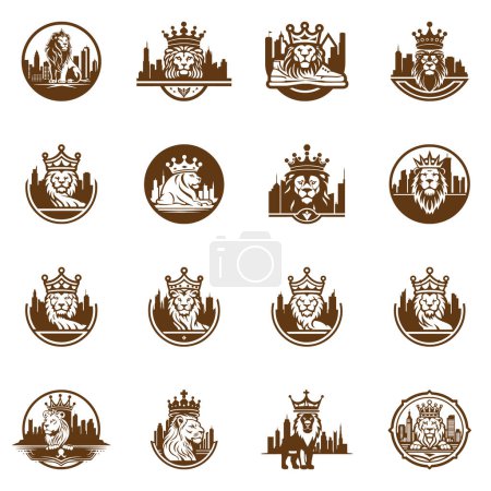 Téléchargez les illustrations : Logo lion dessiné à la main icône mascotte collection vectoriel art illustration - en licence libre de droit