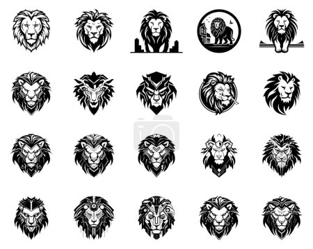 Téléchargez les illustrations : Logo lion dessiné à la main icône mascotte collection vectoriel art illustration - en licence libre de droit