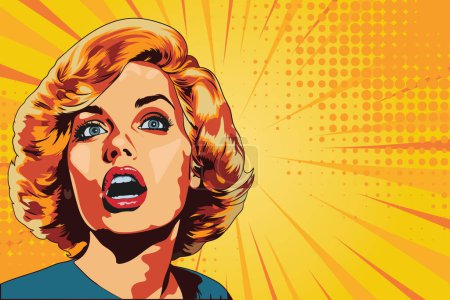 Illustration for Pop Art Vector Illustration of a Stunning Blonde Woman with Short Hair and an Electrifying Emotion - Royalty Free Image