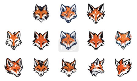 Téléchargez les illustrations : Ensemble de logos vectoriels de renards flamboyants avec têtes de renard infusées de feu - en licence libre de droit