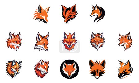 Téléchargez les illustrations : Ensemble de logos vectoriels de renards flamboyants avec têtes de renard infusées de feu - en licence libre de droit