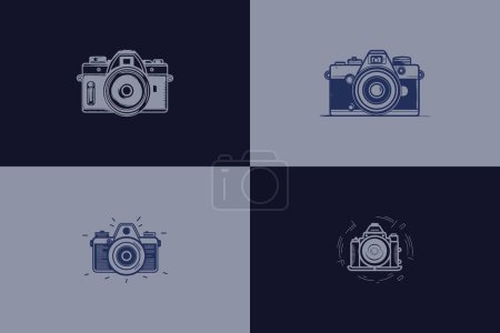 Ilustración de Mejore su marca con este conjunto de logotipo de cámara SLR vintage. Iconos clásicos que evocan la nostalgia y el encanto de la fotografía analógica - Imagen libre de derechos