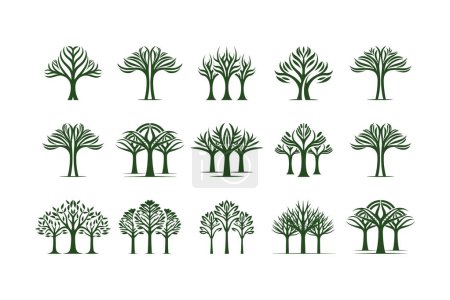 Ilustración de Eleva tu marca con este cautivador conjunto de logotipos de símbolos de árboles modernos. Los diseños futuristas e icónicos aportan un toque contemporáneo a su identidad. - Imagen libre de derechos