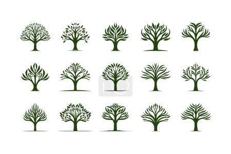 Illustration for Infuse your brand with a touch of futurism using this iconic nature logo set. The simple symbolic designs of modern trees create a visually striking identity. - Royalty Free Image
