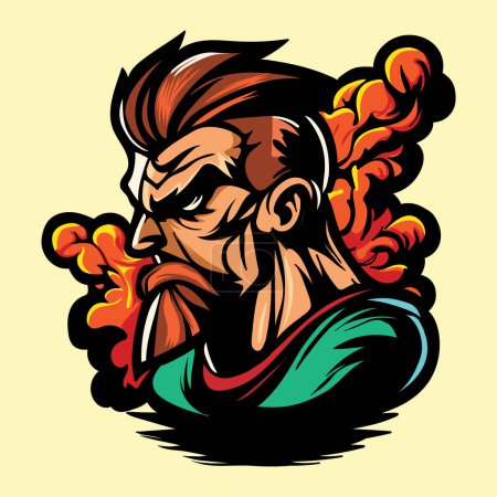 Illustration for Channel raw power and determination with this vector art featuring a strong man sporting a mustache and beard. His furious attitude adds an extra layer of intensity. - Royalty Free Image