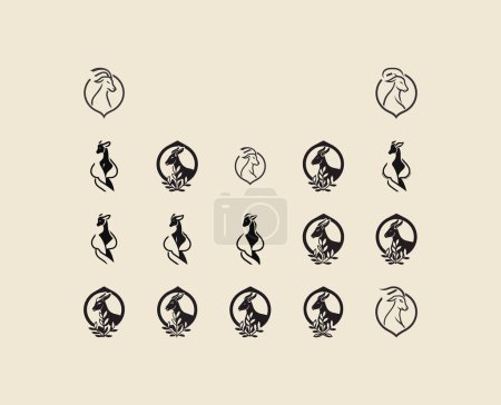 Ilustración de Mejora tu marca con este conjunto de logotipos femeninos minimalistas de cabra. Con diseños vectoriales limpios y simples, exudan elegancia y simplicidad. - Imagen libre de derechos