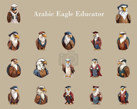 Téléchargez les illustrations : Découvrez l'élégance dans cet ensemble vectoriel de 17 enseignants aigle arabe. Parfait pour l'éducation, les logos et l'image de marque. - en licence libre de droit