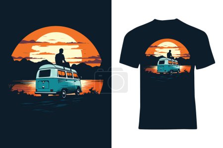 Téléchargez les illustrations : Découvrez la joie du camping en camping-car avec ce T-shirt design, mettant en valeur le frisson des aventures en plein air - en licence libre de droit