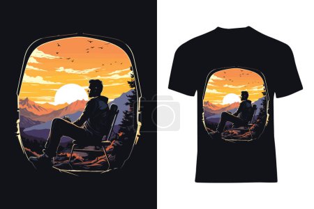 Ilustración de Descubre la alegría de acampar junto a la caravana con este diseño de camiseta, mostrando la emoción de las aventuras al aire libre - Imagen libre de derechos