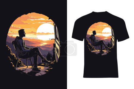 Illustration for Discover the joy of camping by the camper van with this T-shirt design, showcasing the thrill of outdoor adventures - Royalty Free Image