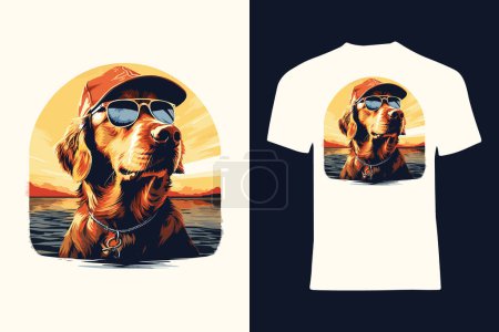 Téléchargez les illustrations : Découvrez l'attrait attachant d'un adorable Golden Retriever en style vectoriel plat avec ce T-shirt design, parfait pour les amateurs de chiens. - en licence libre de droit